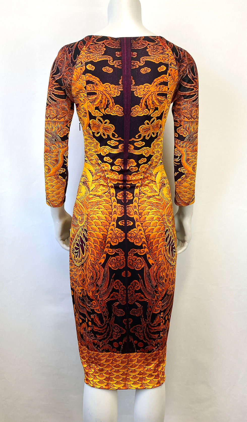 Thumbnail: New ROBERTO CAVALLI Dress Gold Multicolor Baroque Print Knitted 38 2 Stretch