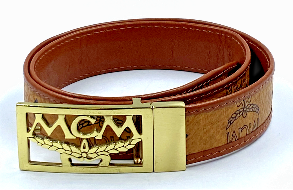 Thumbnail: NEW MCM  Belt Monogram Visetos Cognac Logo Buckle 80 Leather Trim Unisex Classic
