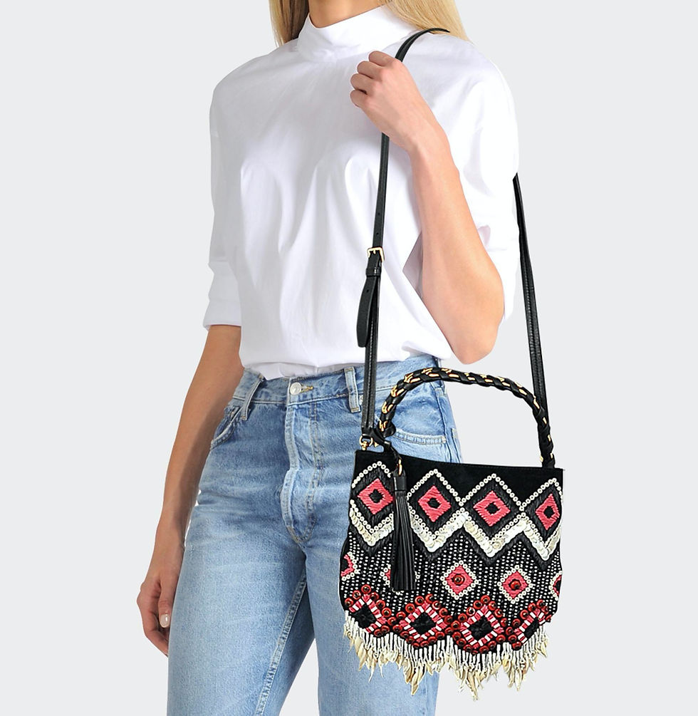 Hình thu nhỏ: TORY BURCH Brooke Embellished Calfskin Leather Hobo Bag
