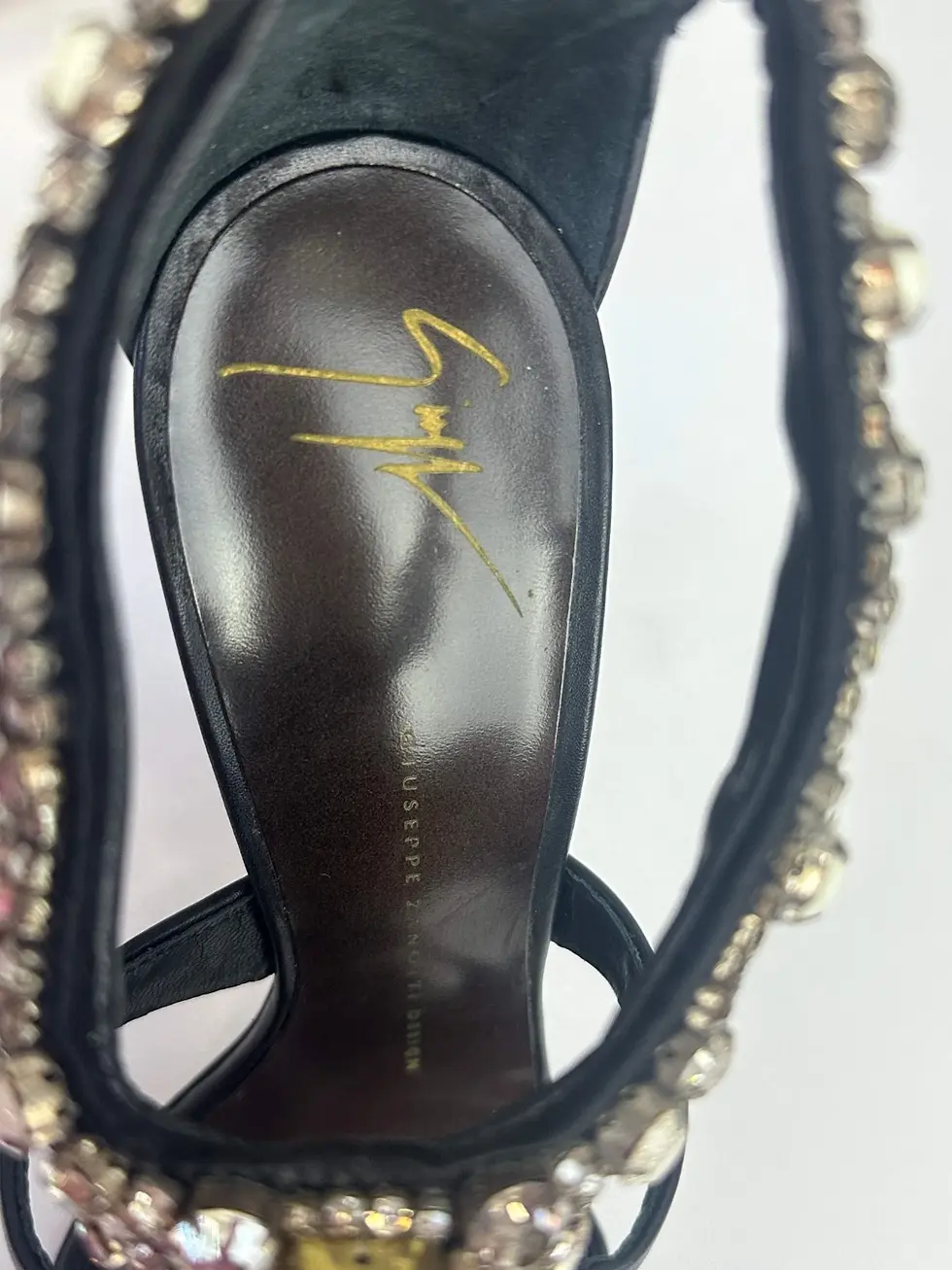 Hình thu nhỏ: GIUSEPPE ZANOTTI Taz Sandals Heels 37.5 Black Rhinestone Embellished 7.5