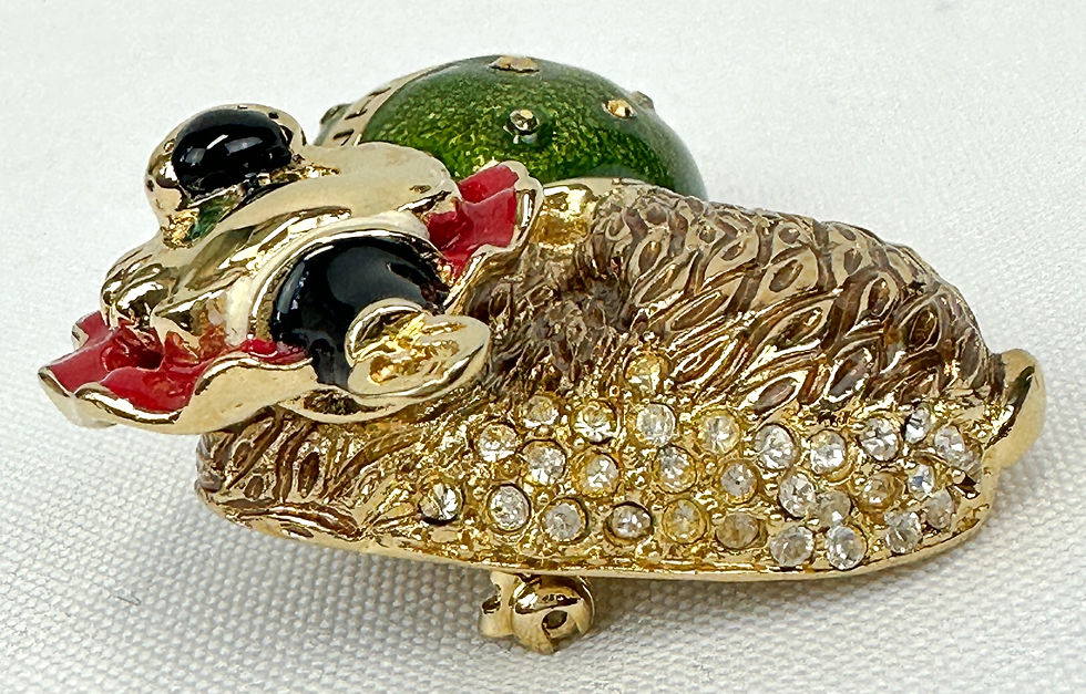 Hình thu nhỏ: NEW ST. JOHN Pin Red Green Enamel Christmas Circus Bear Brooch Signed 24KGP