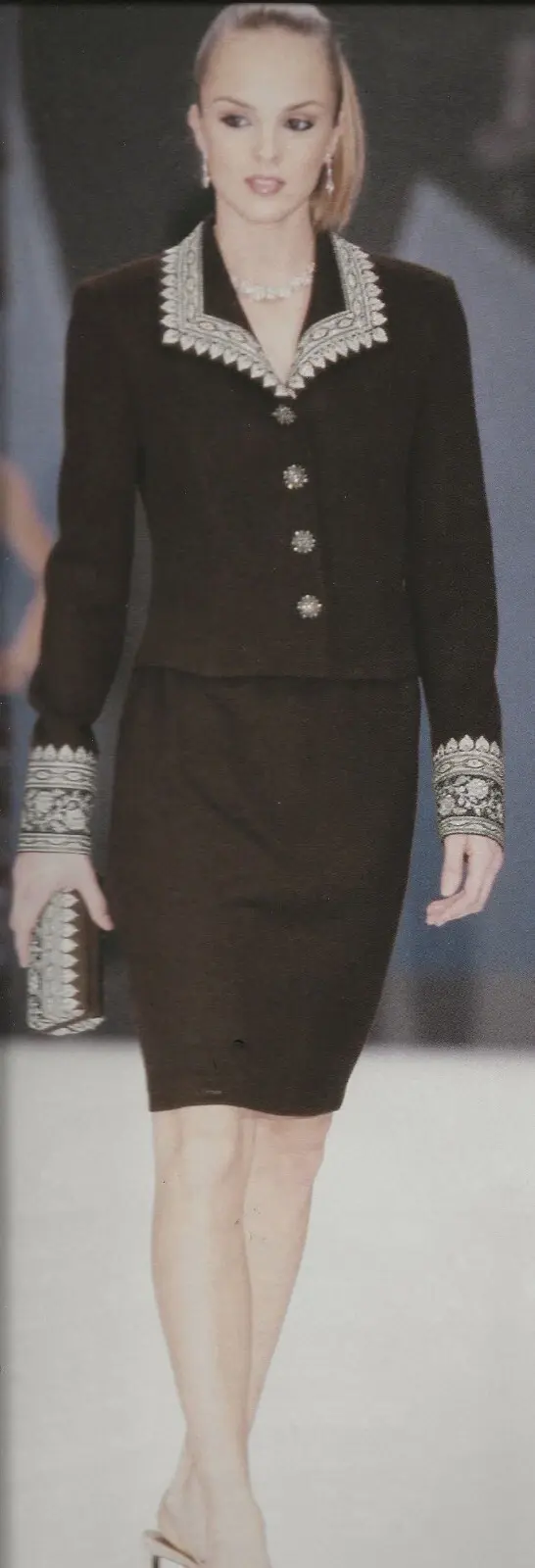 NWT SJK ST. JOHN Santana Knit Skirt Pencil Straight Black Wool Side Slit 8 M