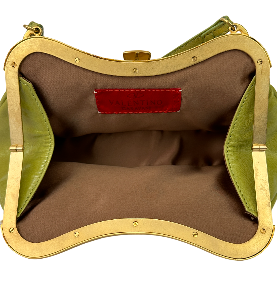 縮圖：Vintage VALENTINO Garavani Leather Straw Enameled Handbag Small Green Flowers