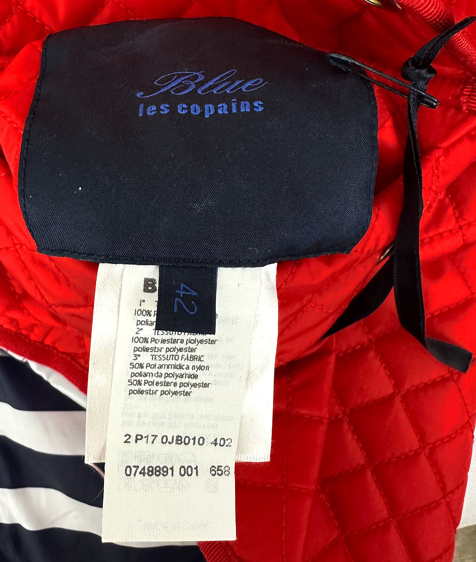 縮圖：BLUE LES COPAINS Reversible Jacket 42 Navy White Striped Red Nylon Quilted RARE
