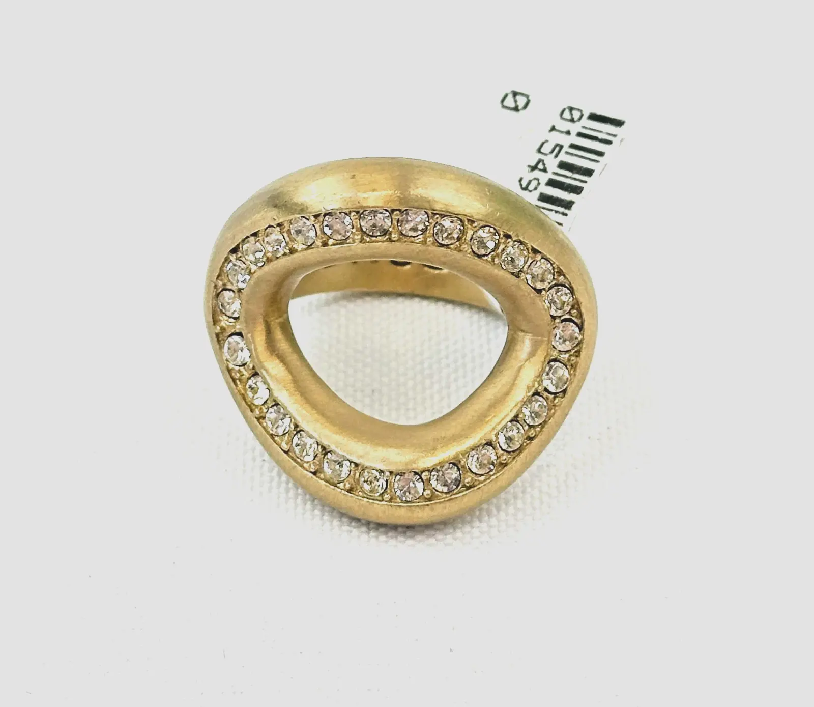 ST. JOHN Brushed Matte Gold Cocktail Ring Clear Swarovski Crystals 8 Oval