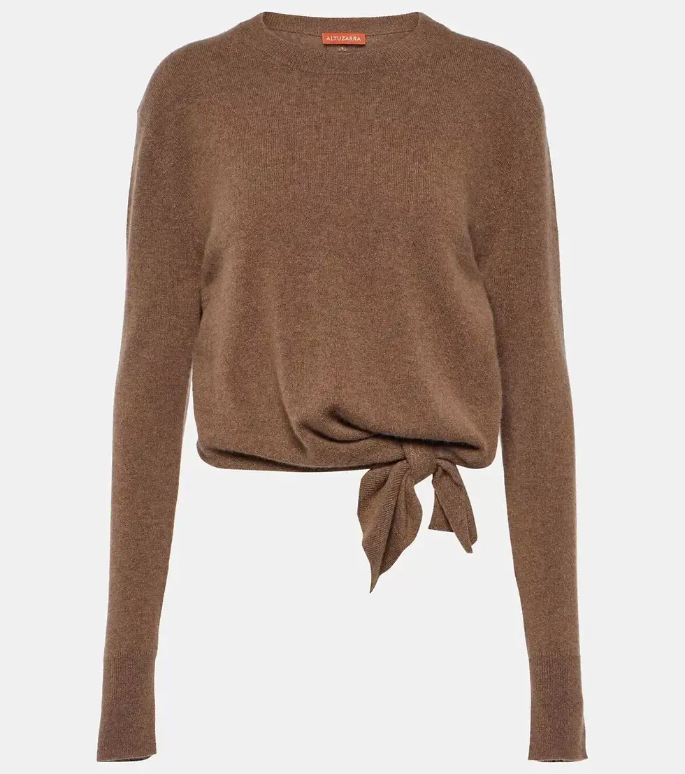 NWT ALTUZARRA Nalini Cashmere Sweater Medium Brown Knot Tie Pullover Crew Top
