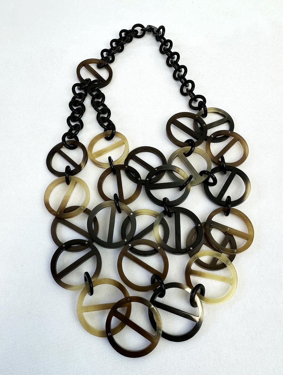 Thumbnail: HERMES Multi Brown Buffalo Horn Logo Link Stacked Necklace Signed RARE