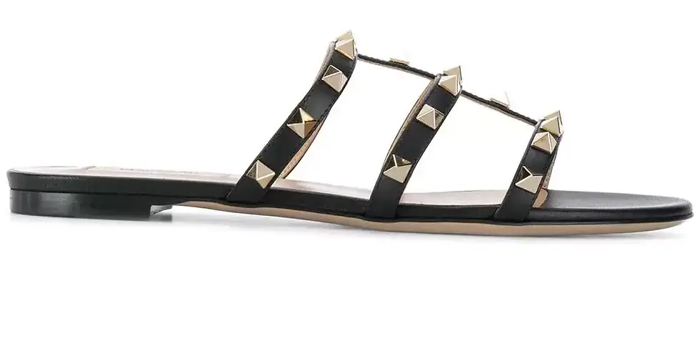 Thumbnail: VALENTINO GARAVANI Rockstud Leather Slip On Slides Sandals 39 9 Black Gold