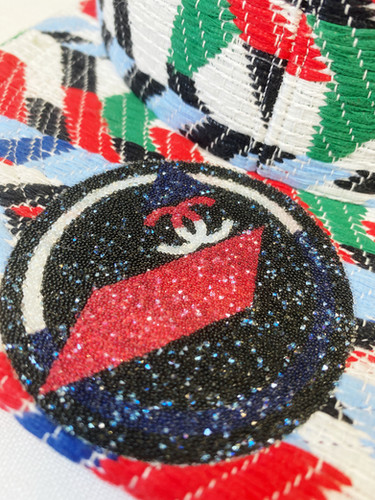 NEW Chanel Multicolor Tweed Red Black Blue Logo Baseball Cap Hat