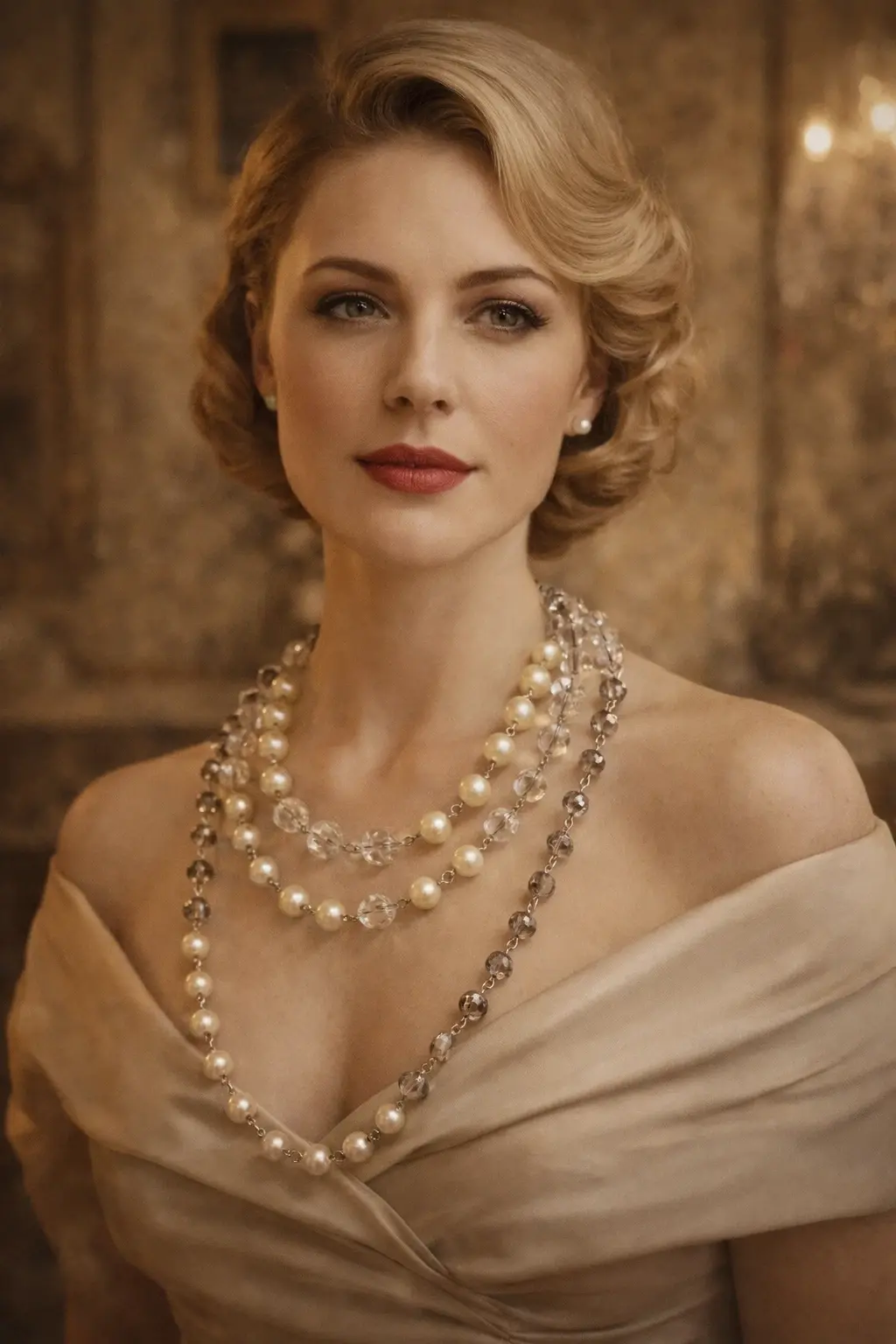 ST. JOHN Necklace Multiple Strands Faux Pearls Beads Crystals Signed