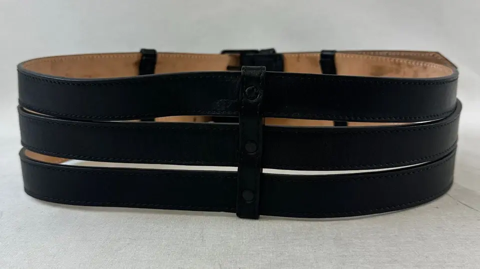 Thumbnail: Vintage JEAN PAULT GAULTIER 3 Strand Leather Belt 80 Black Gunmetal Hardware JPG