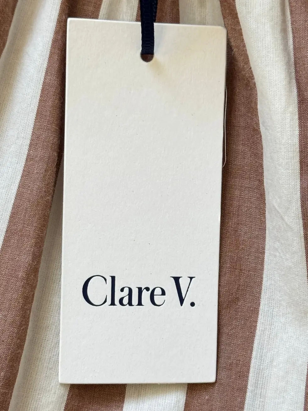 Hình thu nhỏ: NEW CLARE V. Zoe Cotton Midi Skirt Medium White Brown Striped Elastic Waist
