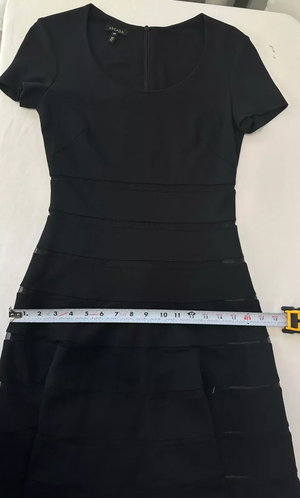 縮圖：ESCADA Women's Black Jersey Short Sleeve A Line Dress Scoop Neck Back Zip 34