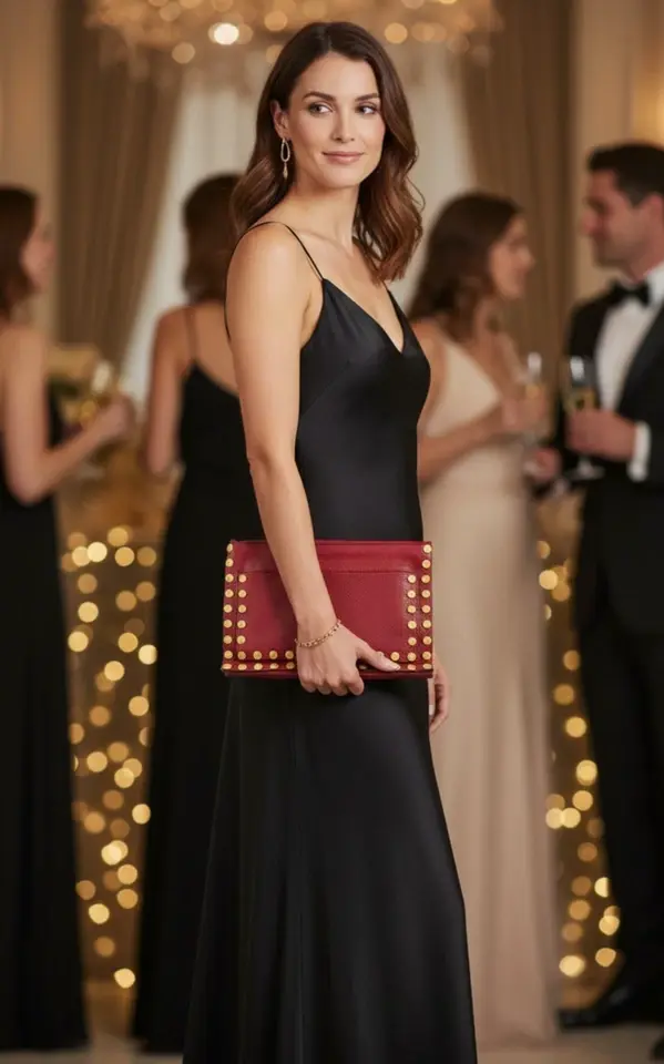 Vintage VALENTINO Limited Edition Gold Rockstud Red Fold Clutch Envelope Bag