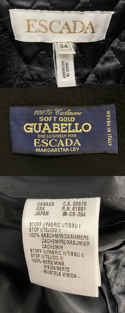 Miniatura: ESCADA Black Cashmere Mink Collar XS Double Breasted Coat 34 4 Knee Length Warm