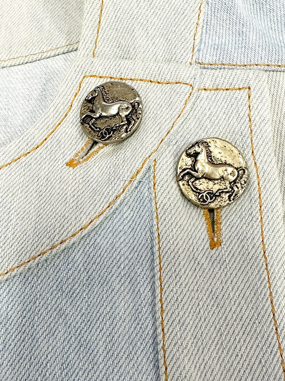 縮圖：NWT CHANEL 4 Two Tone Washed Denim Cotton Dress 40 Aged Blue Buttons Greece