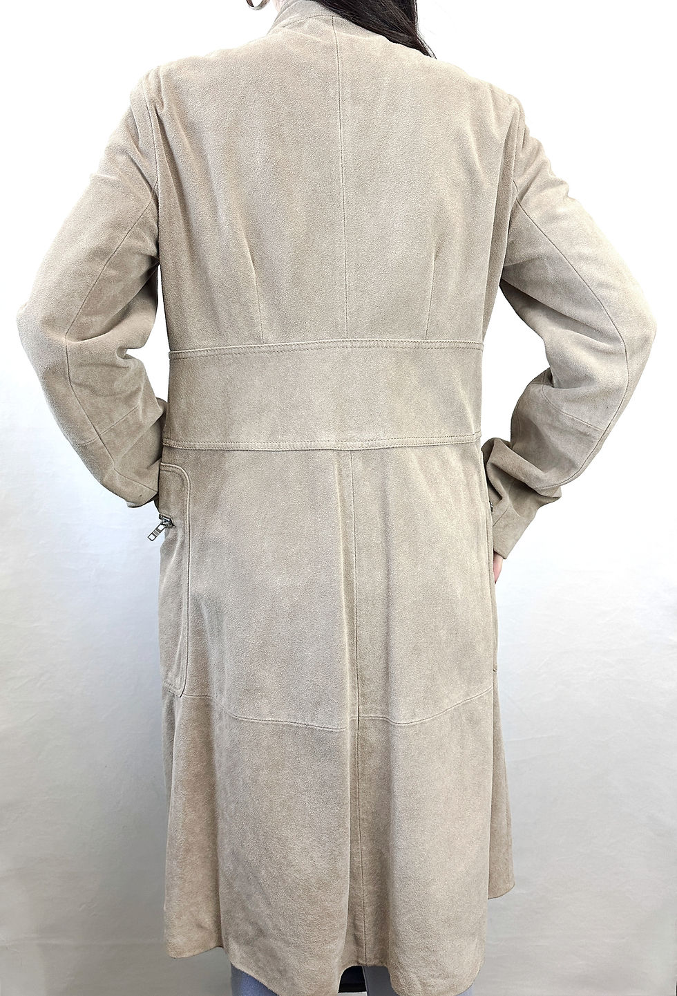 Miniatura: CELINE Camel Beige Genuine Suede Leather Zipper Pockets Lined Coat 6 8 VINTAGE