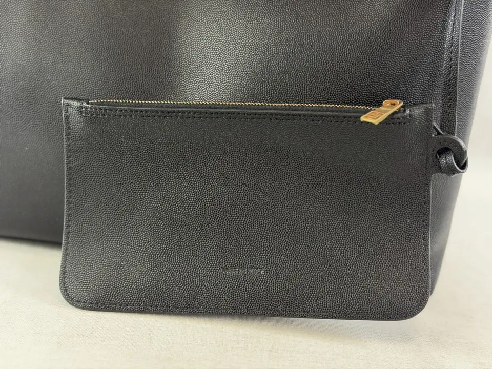 Thumbnail: BALMAIN Embleme Shopper Tote Large Black Grained Leather Gold Plated Buttons