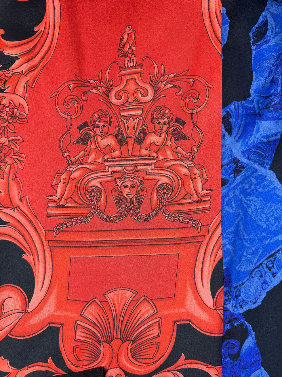 Thumbnail: VERSACE Baroque Motif Patchwork Dress 40 4 Multicolor  Asymmetrical Lace Hem
