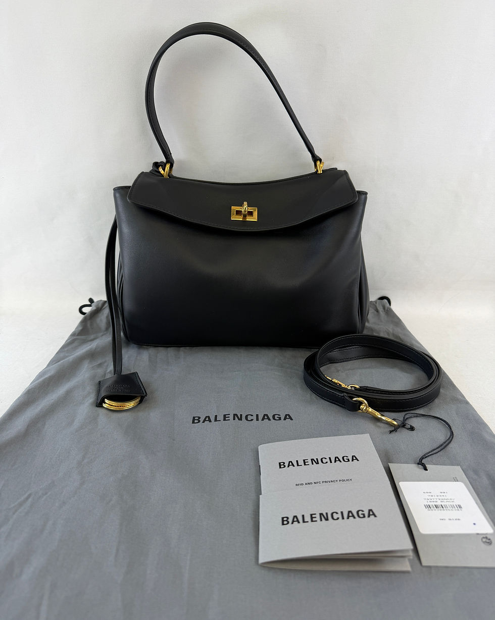 Miniatura: BALENCIAGA Rodeo Calfskin Handbag Small Black Aged Gold Hardware Leather