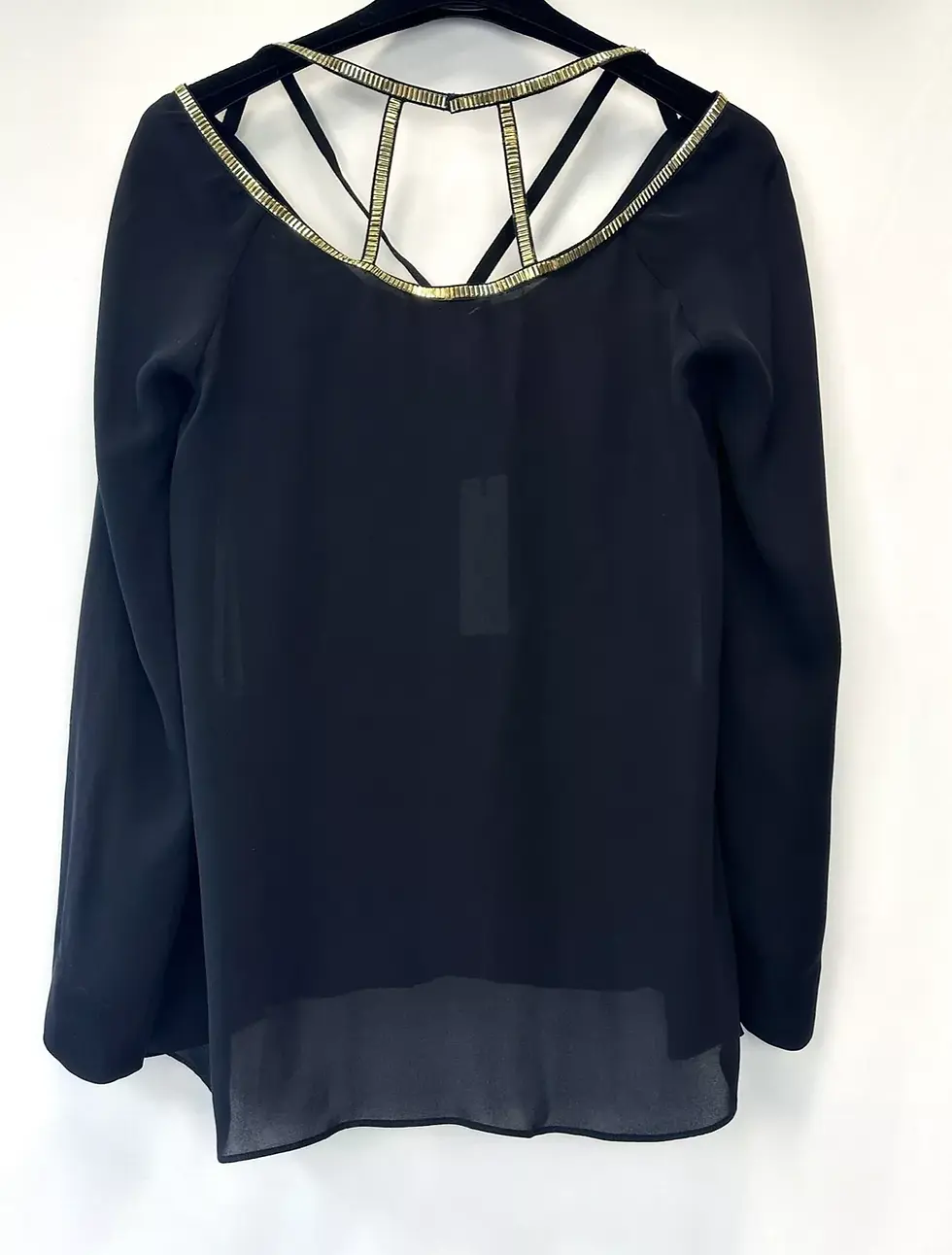 Hình thu nhỏ: VERSACE Collection Silk Stud Neckline Small Blouse 40 4 Black Lime Top