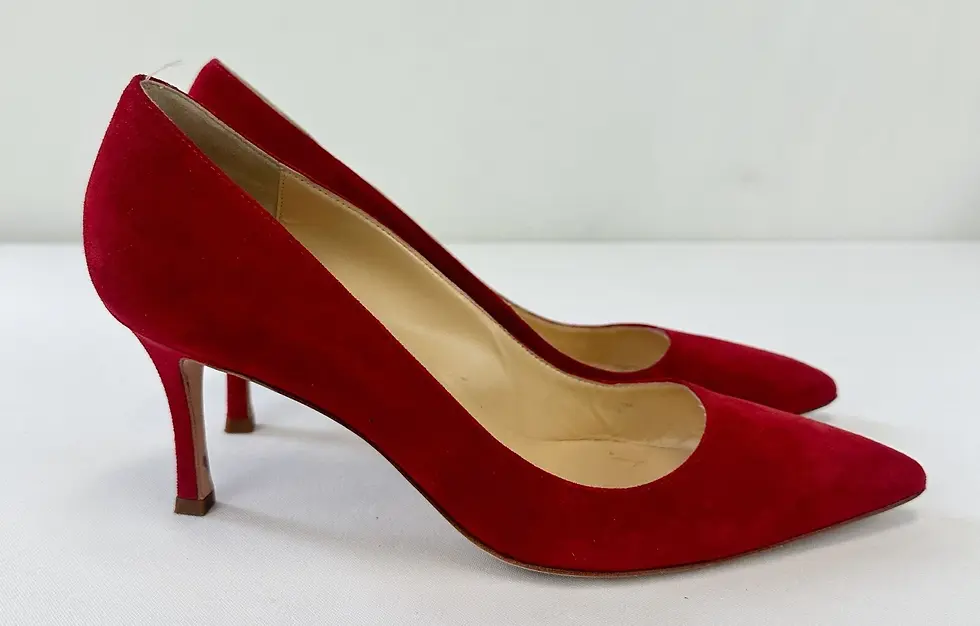 縮圖：MANOLO BLAHNIK BB Suede Pointed Toe Pumps 38 8 US Scarlet 70mm Shoes Red Heels