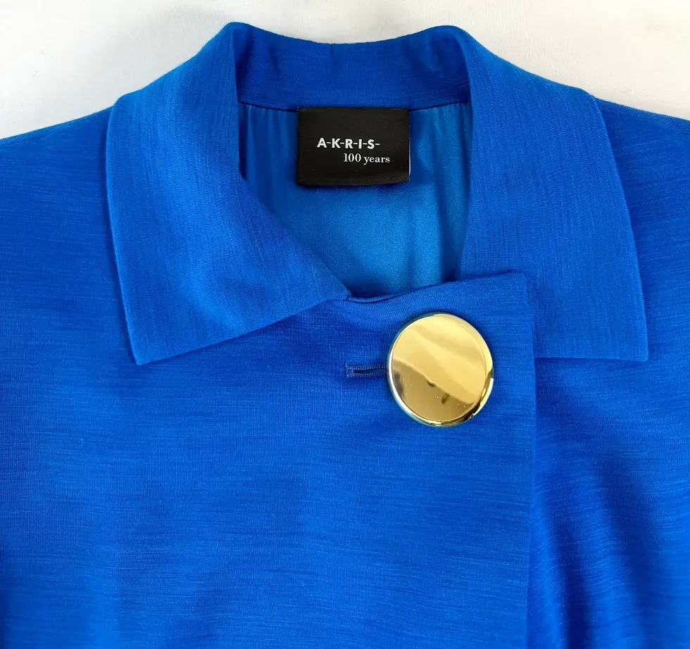 縮圖：AKRIS Blue Wool Collar Dress Blend Silk Lined Side Pockets Sleeveless Belt 8 US