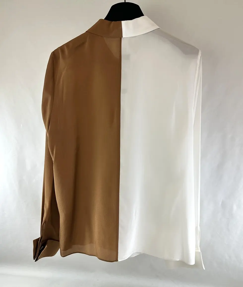 Hình thu nhỏ: ALICE + OLIVIA  Willa Colorblock Silk Button-Up Shirt Large Off White Camel