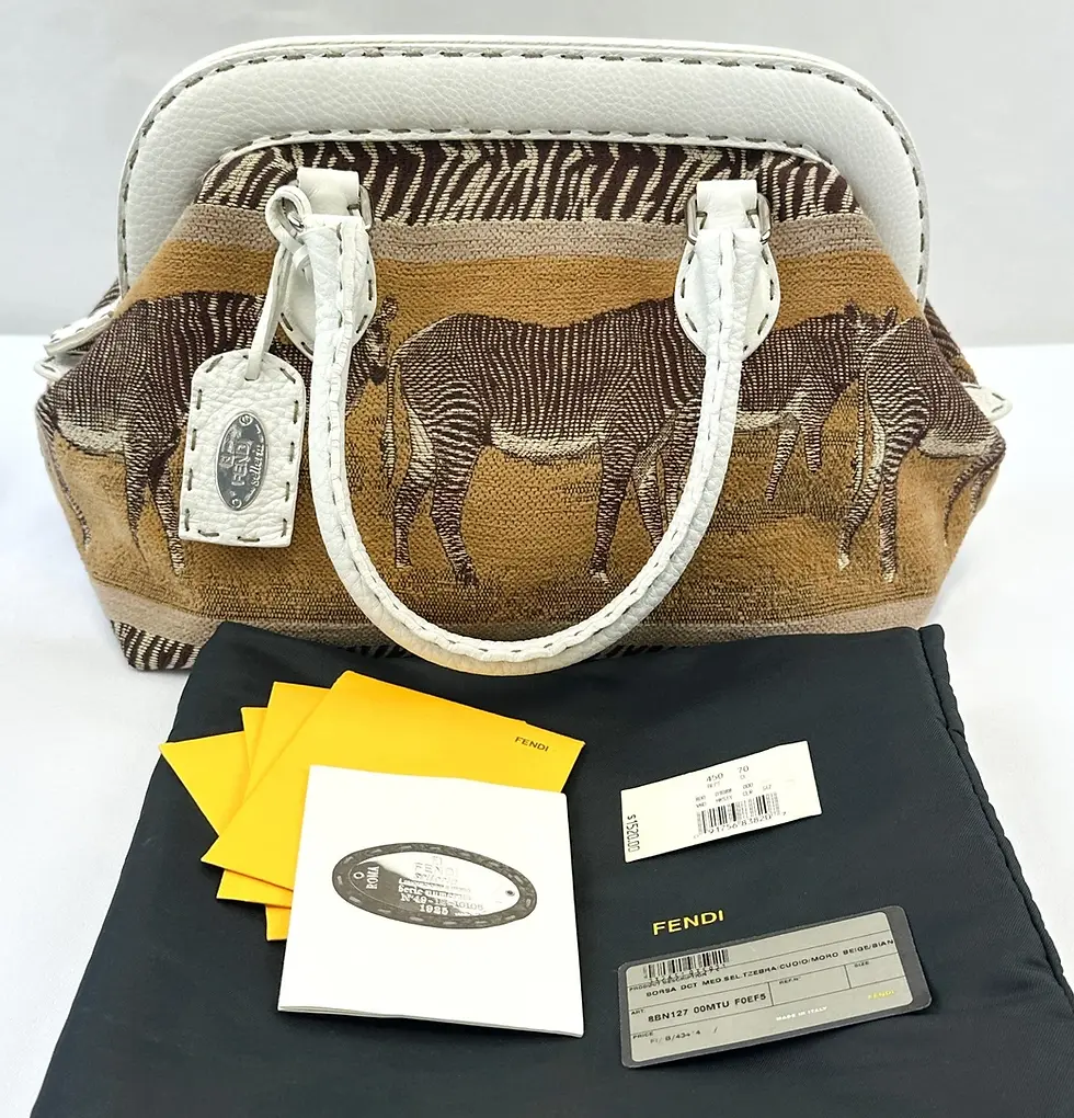 Hình thu nhỏ: FENDI Selleria Zebra Doctor Bag Frame Handbag Medium Beige Canvas Leather