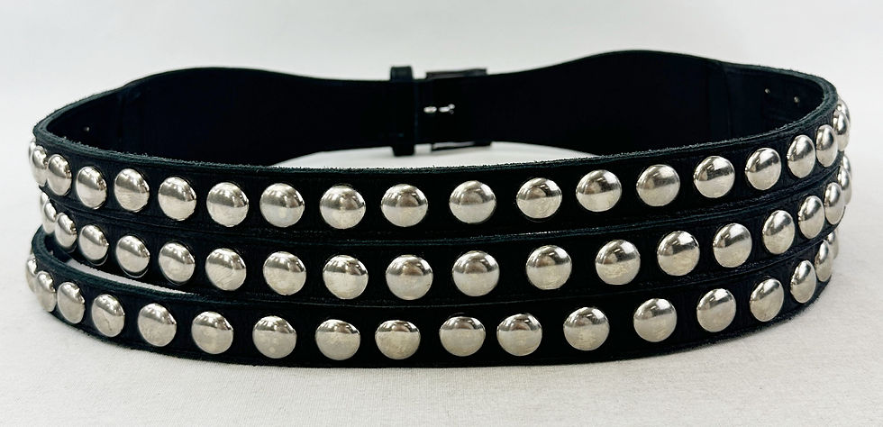 縮圖：B-LOW THE BELT 3 Strand Hip Leather Belt Black Silver Studded 37" Large