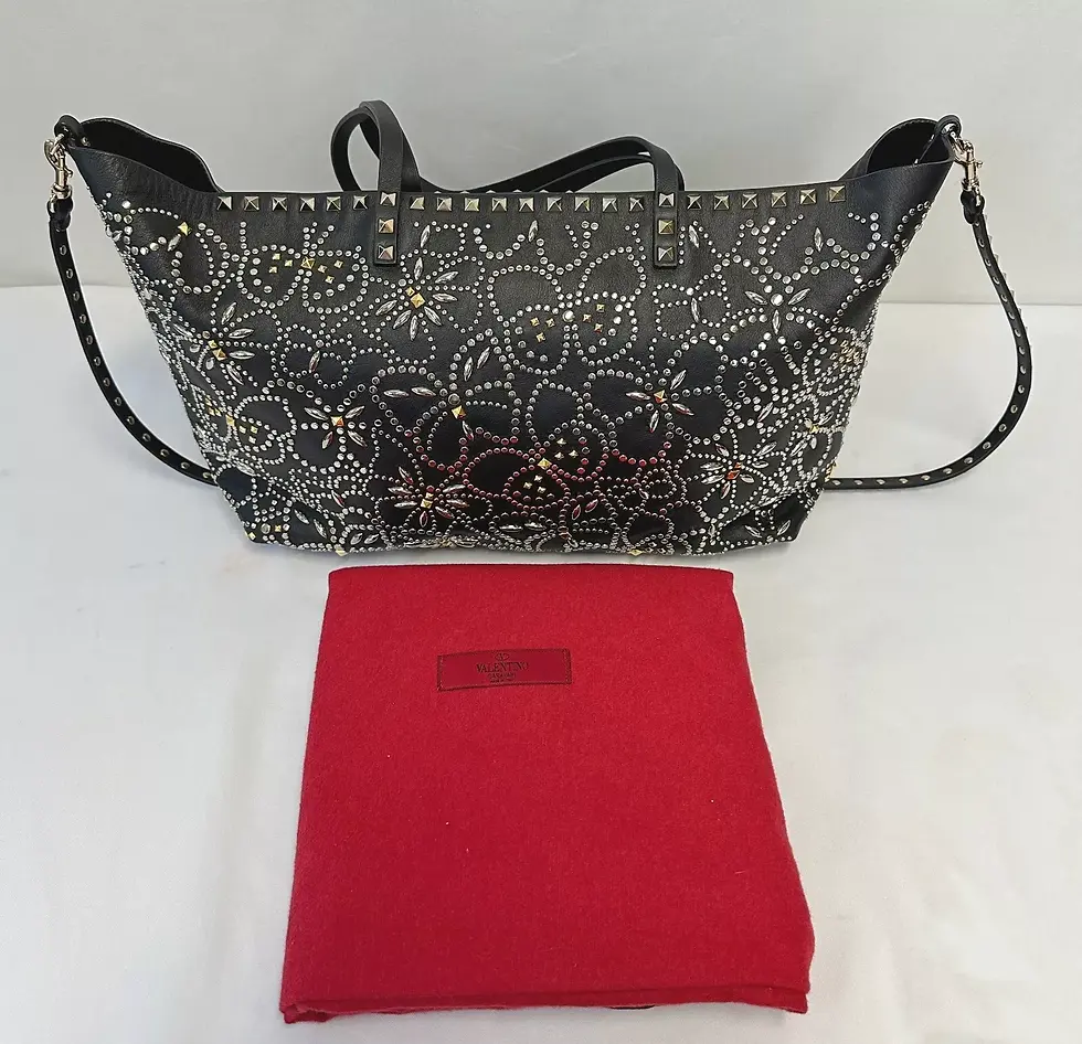 Miniatura: VALENTINO Leather Rockstud Butterfly Tote Bag Black Silver Gold Studded