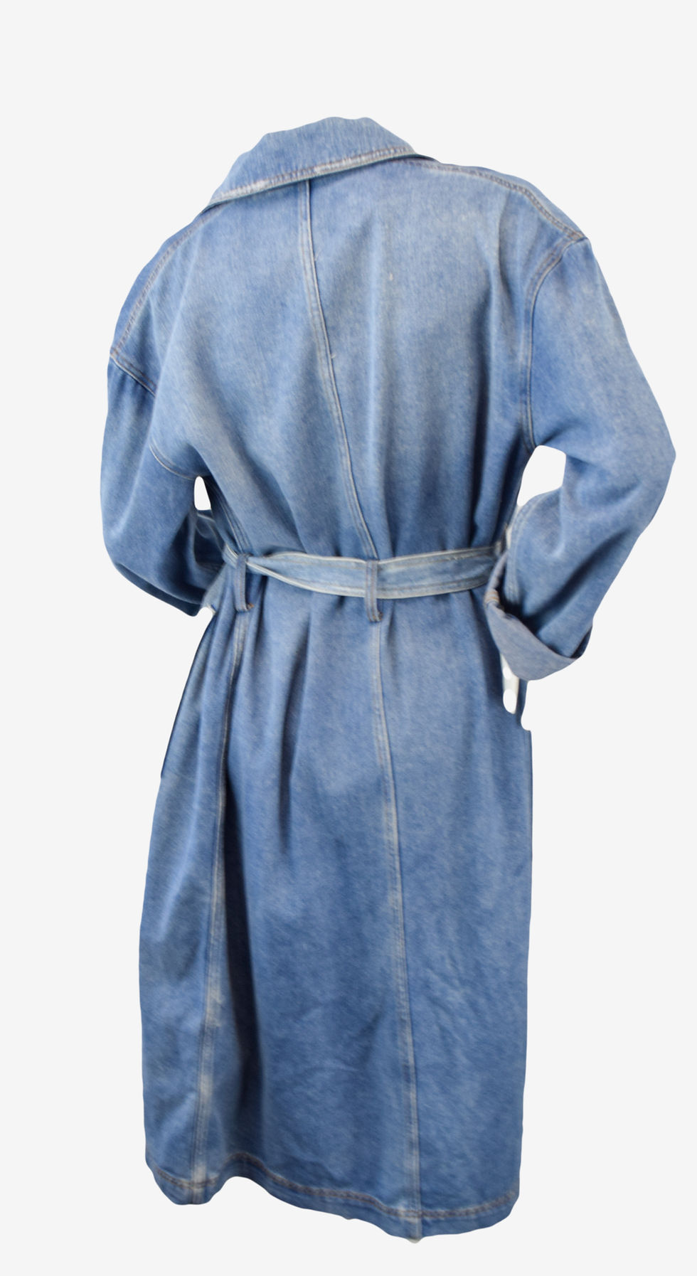 Thumbnail: ROBERT RODRIGUEZ Cotton Oversized Blue Denim Trench Coat Large Belted L NEW