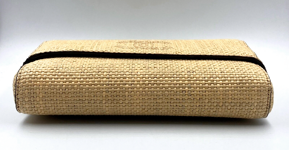 Thumbnail: NEW CHANEL Beige CC Logo Neutral Raffia Mark Stitch Woven Clutch 1998