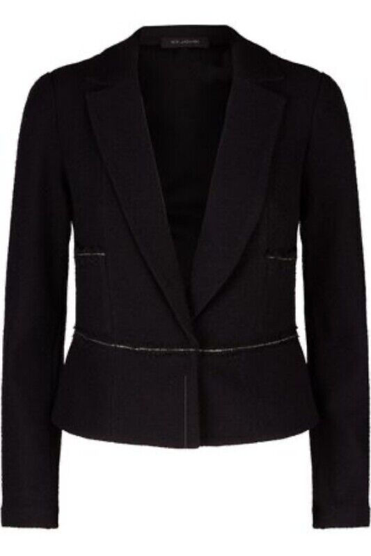 Miniatura: ST JOHN Black Boucle Texture Tweed Silver Chain Trim Caviar Jacket Blazer 6