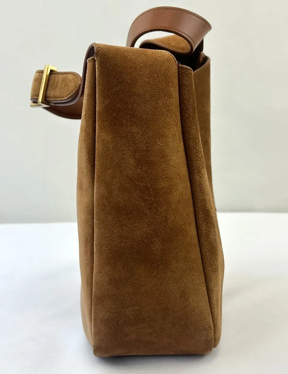 Thumbnail: YSL YVES SAINT LAURENT LE 5 A 7 Hobo Shoulder Bag Small Caramel Cognac Suede NEW