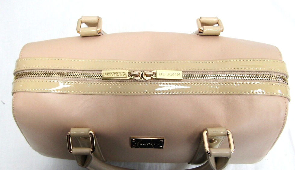 Thumbnail: ST. JOHN Satchel Handbag Beige Patent Leather Trim Logo Doctor Bag Speedy