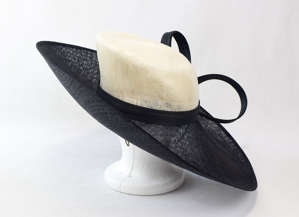 Miniatura: NWOT PHILIP TREACY Large Brim Straw Hat One Size Black White Ribbon RARE