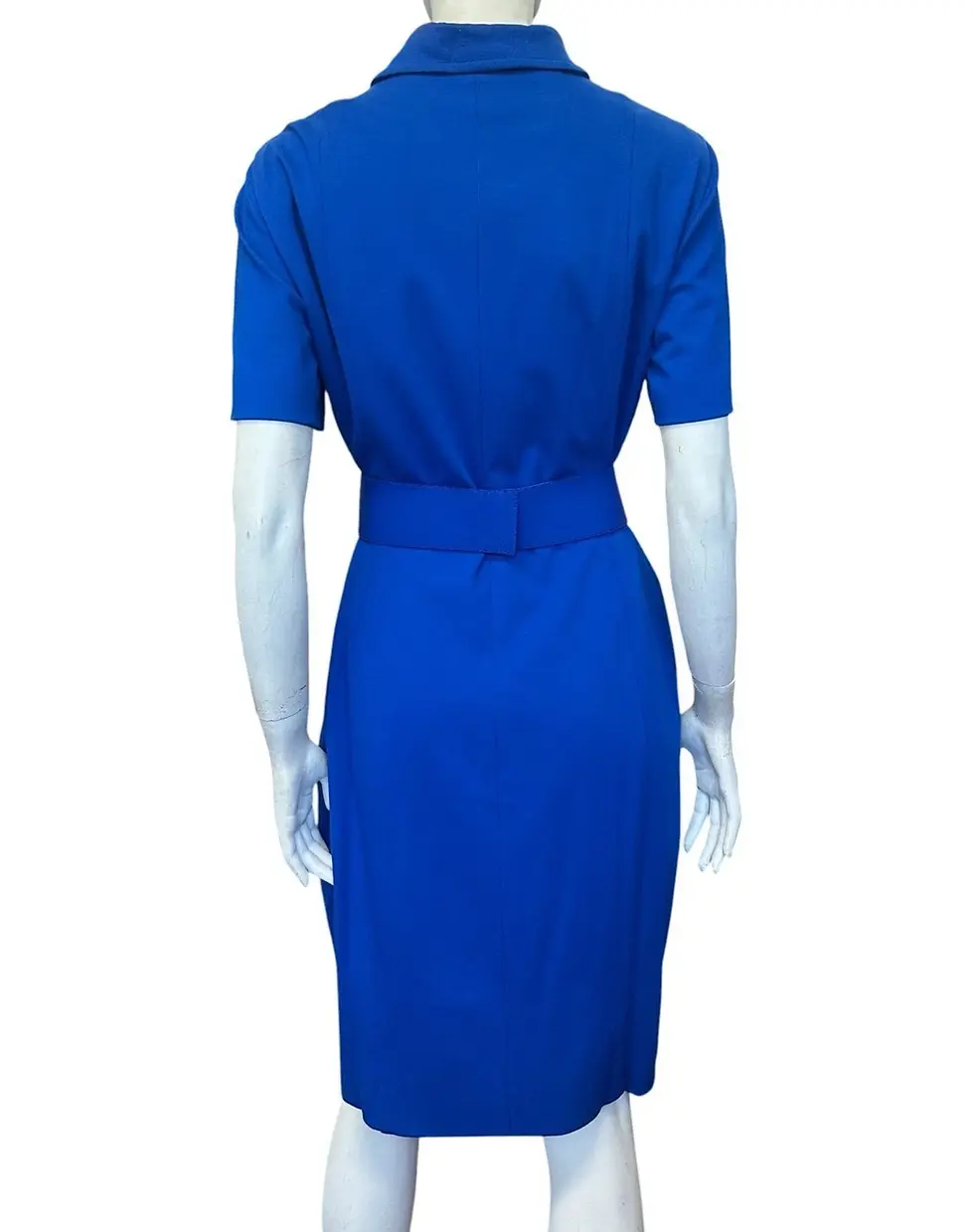 縮圖：AKRIS PUNTO Belted Sheath Dress 14 Royal Blue Collared Short Sleeves NWT