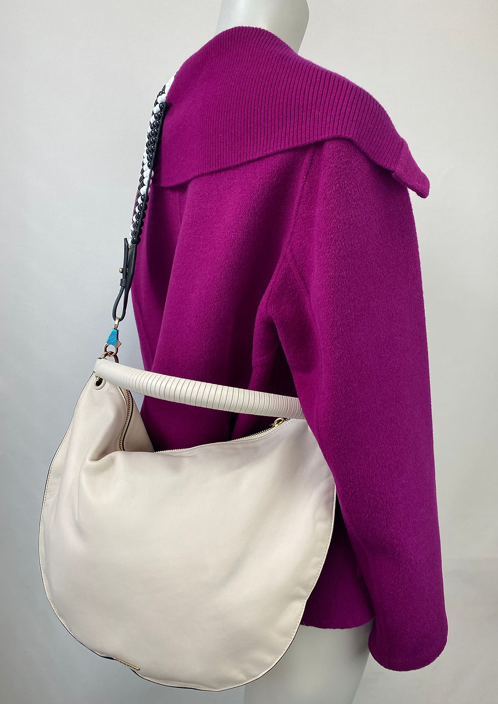 Hình thu nhỏ: LES PETIT JOUEURS Luna Ivory Soft Leather Beaded Strap Hobo Bag