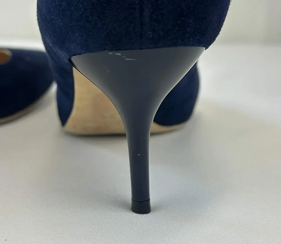縮圖：JIMMY CHOO Sue Suede Pointed Toe Pumps Kitten Heels 38 8 US Navy Shoes Blue B