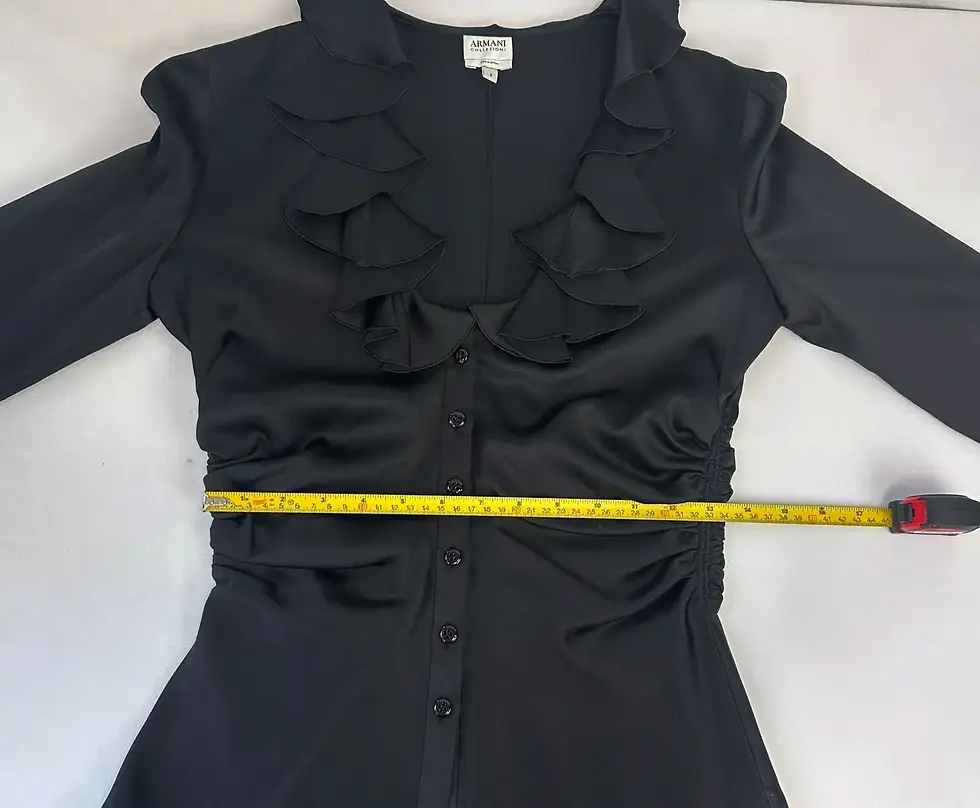 Hình thu nhỏ: ARMANI Collezioni Silk Button Up Blouse 4 Black Ruffled Scoop Neck Ruched Sides