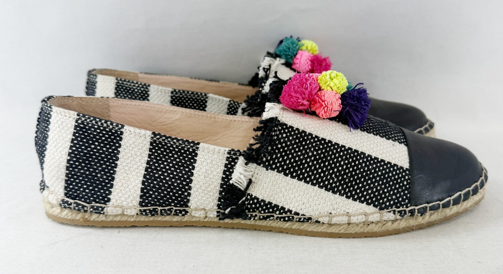 Miniatura: LOEFFLER RANDALL Mara Pom Pom Espadrilles 8.5 Black White Striped Multicolor