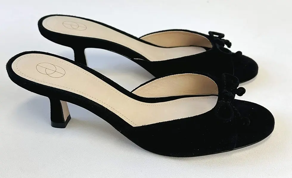 Miniatura: NEW PORTE & PAIRE Suede Open Toe Kitten Sandal Heels 38.5 Black Bow-detailed