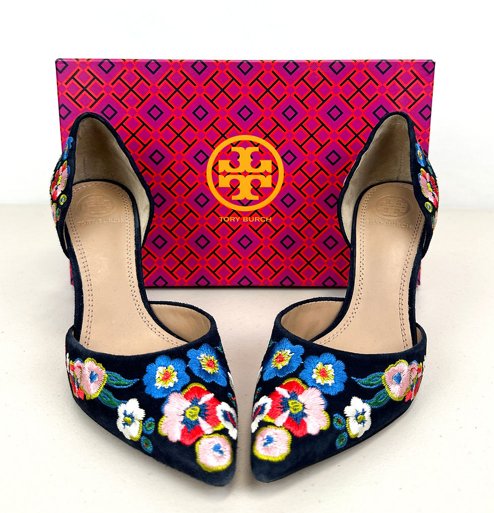 Miniatura: TORY BURCH Navy Blue Rosemont Suede Floral Embroidered D'Orsay Pumps 5.5 Shoes