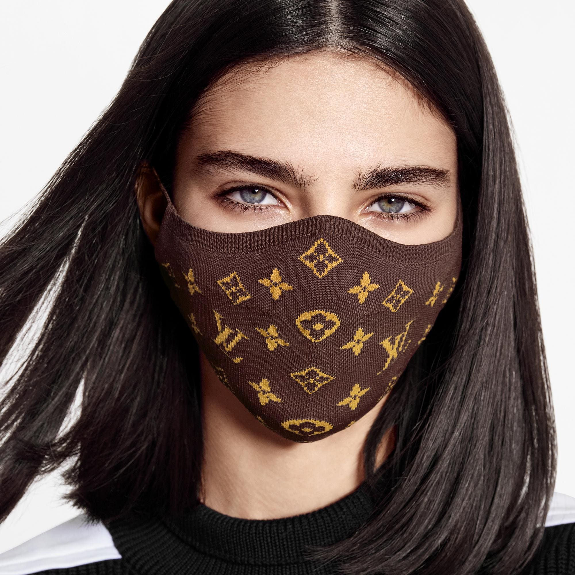 LOUIS VUITTON Monogram Brown Knit Face Mask S00 M76747