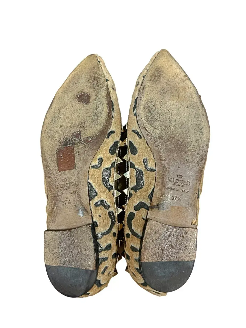 縮圖：VALENTINO GARAVANI Leopard Rockstud Ballerina Calf Hair Flats 37.5 7.5 Shoes