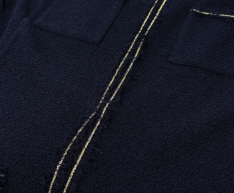 Miniatura: ST. JOHN Textured Knit Jacket 6 Navy Silver Chain Fringe Trim Pockets Hook & Eye