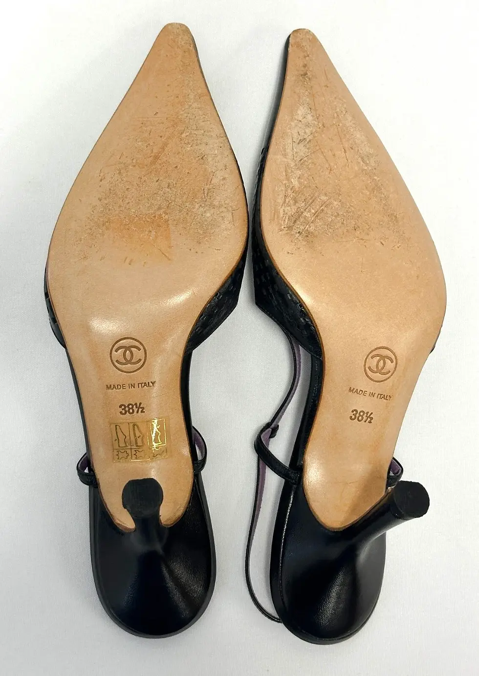 Thumbnail: CHANEL Lambskin Perforated Slingback Pumps Heels 38.5 7.5 US Black Bow
