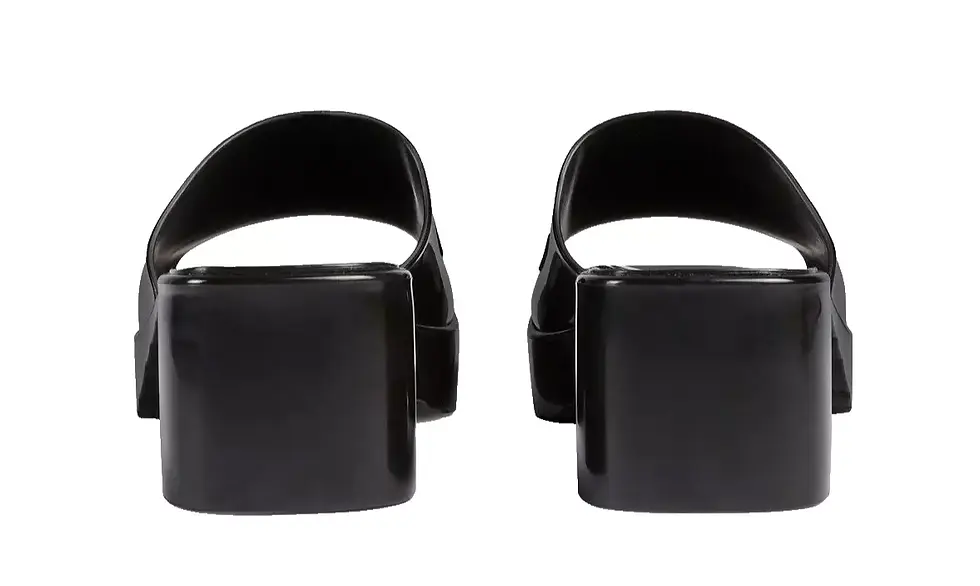 Thumbnail: GUCCI Women's Block Heel Platform Logo Slide Sandals Black Rubber Slip On 37
