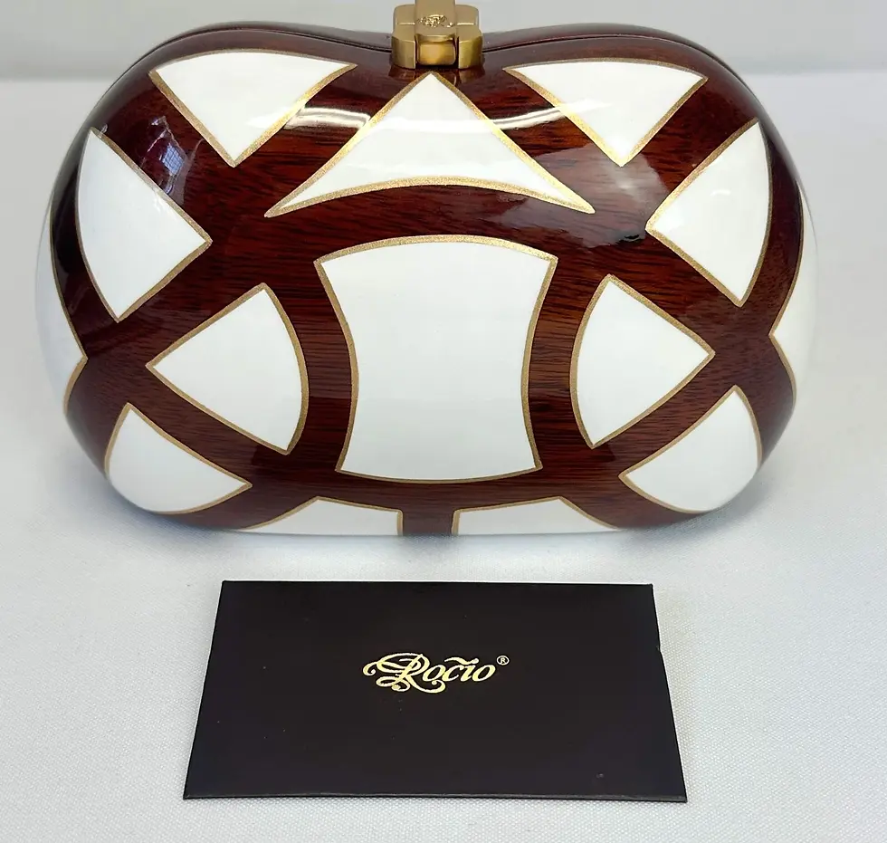 Thumbnail: ROCIO Ramesses Acacia Wood Clutch Shoulder Bag Small Stone Cream Gold 18 KGP